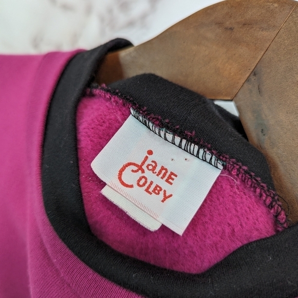 Vintage Sweatshirt Women XL Pink Black Pastel Floral Grandmacore Jane Colby - Picture 3 of 11